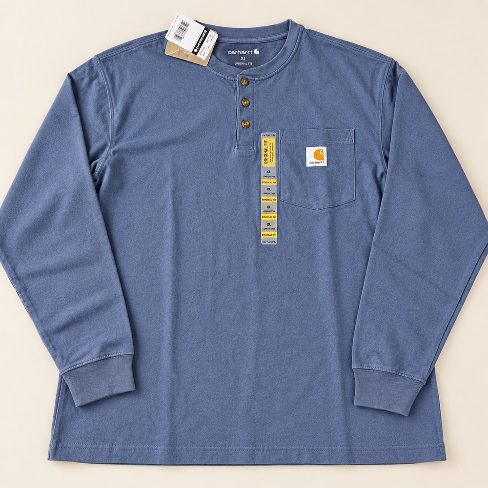 Carhartt K128 BLS Mens XL Original Fit Long Sleeve Henley Pocket T-Shirt Blue